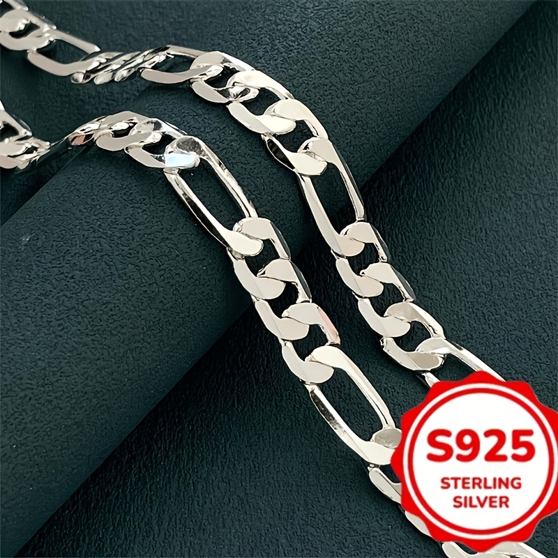 Unisex 925 Silver 6mm Side Flat Chain Necklace